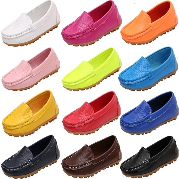 

sneakers fashion flats for children casual comfortable pu leather slip on shoes boys girls kids candy 10 colors moccasin loafers all size 22, Black;red
