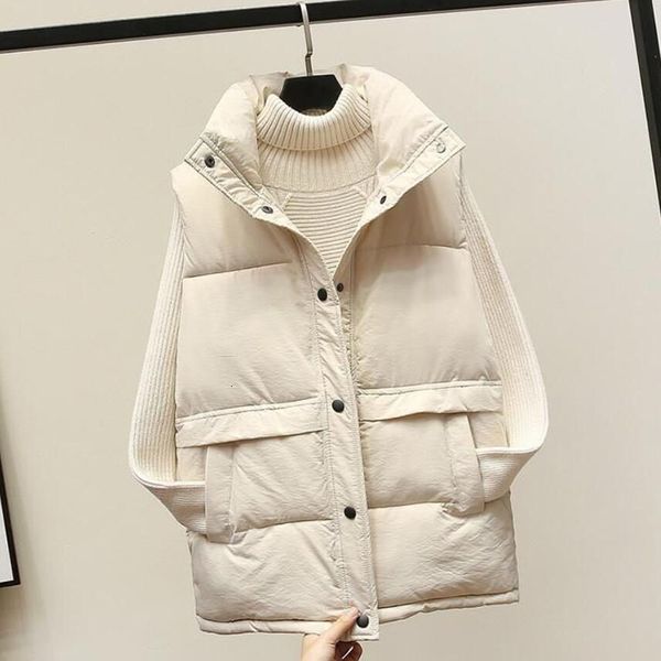 

women's vests autumn winter big size sleeveless jacket women korean fashion casual female nice warm vest outerwear wholesale 221114, Black;white