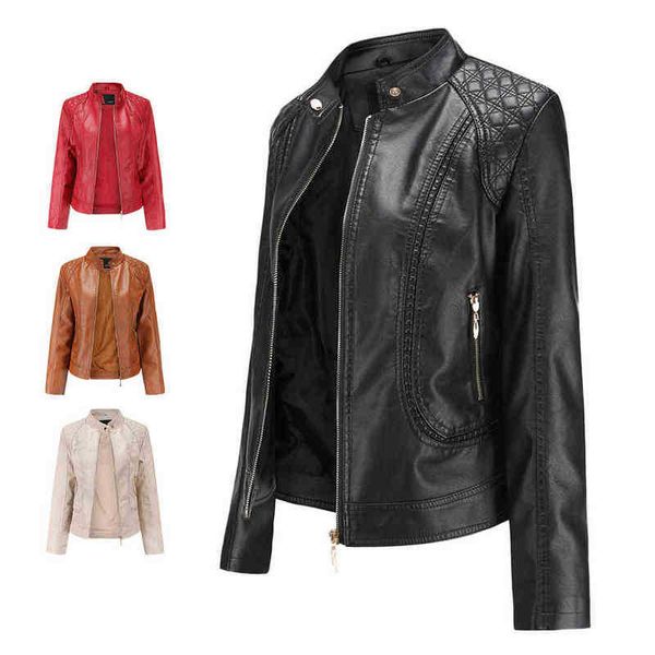 

jackets women's winter coats female clothing 2022 new autumn fashion long sleeve zipper solid color leather outwear with pocket j220727, Black