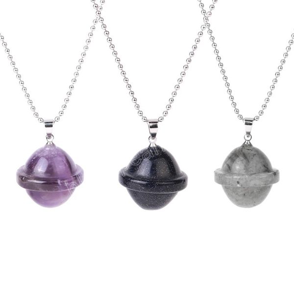 

mini crystal planet pendant necklace natural stone amethysts charm for making diy jewelry necklaces for man women, Silver
