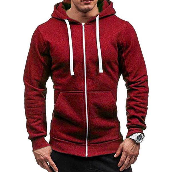 

fleece men slim plain zip up sweatshirt hooded zipper mtha, Black