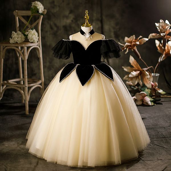 

2022 gold flower girl dresses jewel neck ball gown lace appliques beads crystal kids girls pageant dress sweep train birthday gown custom ma, White;blue