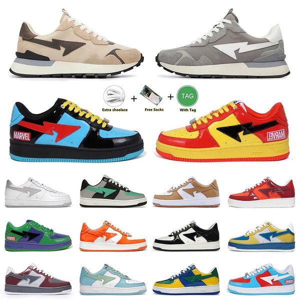 

shoes 2023 arrival designer bapestas casual shoes grey brown black white patent leather bapesta baped sk8 sta platform sneakers vintage skat