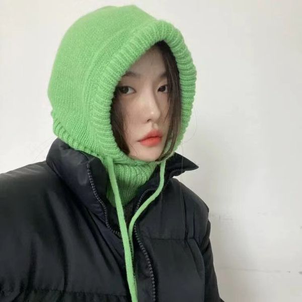 

korean winter chic vintage warmth drawstring wool hat neck hats cute hat, Blue;gray