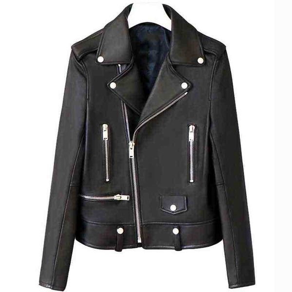

new autumn 2020 women black faux leather jacket spring zipper jackets ladies turn down collar biker moto leather jacket female outrun j22072