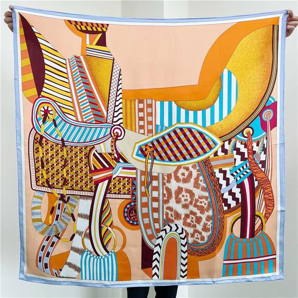 

scarves pure silk scarf 110x110 square women saddle print big natural bandana hair shawls luxury headband real neck head scarfs, Blue;gray