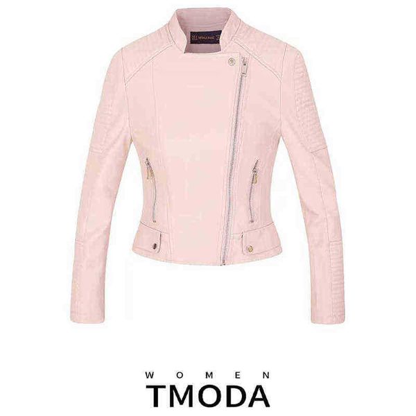 

tmoda263 autumn winter women soft faux leather jackets lady pu motorcycle pink zipper jacket streetwear biker outerwear j220727, Black