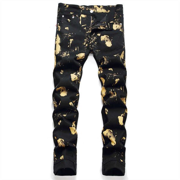 

men's jeans men digital print denim jeans fashion pattern painted stretch pants slim skinny tapered trousers t221102, Blue