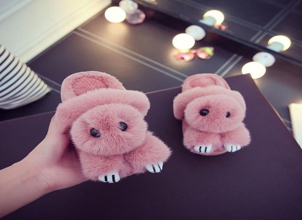 

children slippers rabbit animals funny house winter slippers kids unicorn shoes for girls infant baby boys plush fur slippers 20114007261, Black;grey