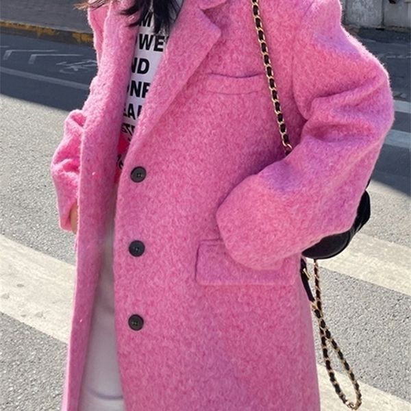 

womens wool blends eam loose fit pink color long big size woolen coat parkas sleeve women fashion autumn winter 1de3207 221113, Black