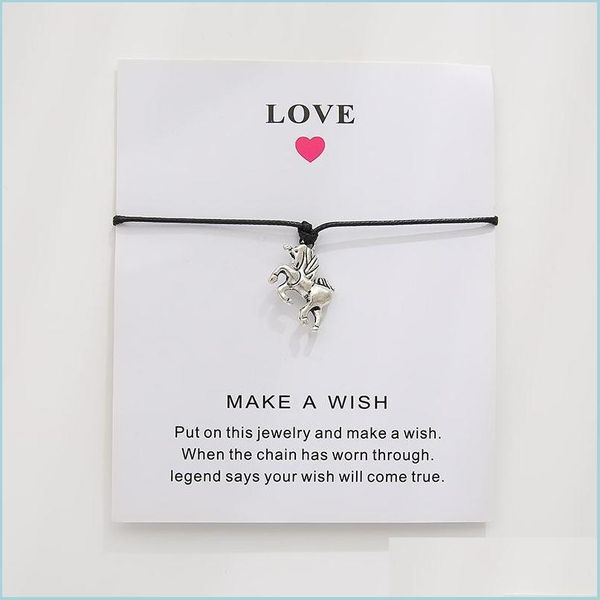 

charm bracelets paper card handemade woven adjustable bracelets animal charm lucky rope bracelet jewelry women girls small gift drop dh2vr, Golden;silver