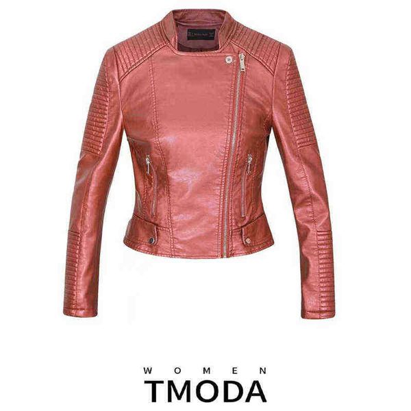 

tmoda287 new autumn winter women soft faux leather jackets lady pu motorcycle red zipper jacket streetwear biker outerwear j220727, Black