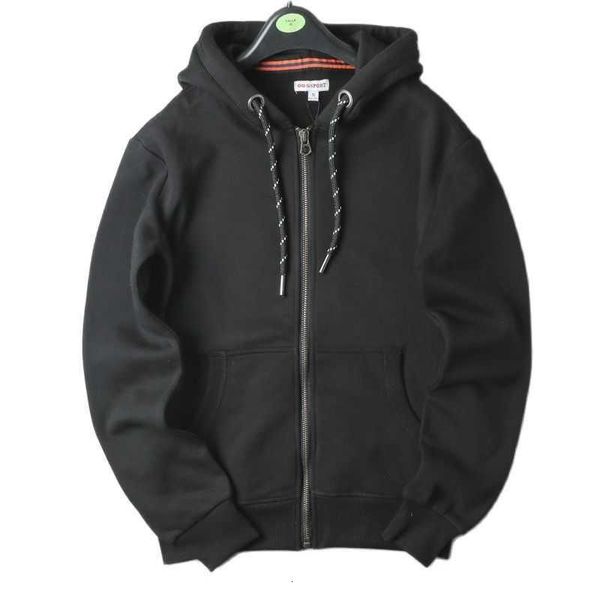 

fleece autumn winter men full-zip up hoodie casual solid hooded sweatshirt high street loose oversized jackets fqbj, Black