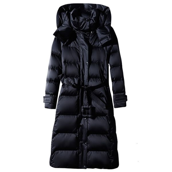 

womens down parkas long laceup hooded jacket zipper puffer black red dark blue plus size 4xl10xl coat 221113