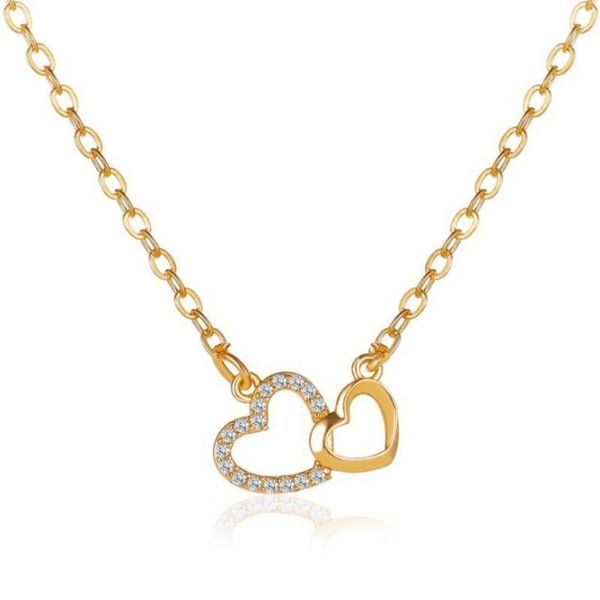 

double heart pendant necklace white diamond love heart necklaces for women fashion jewelry gift, Silver