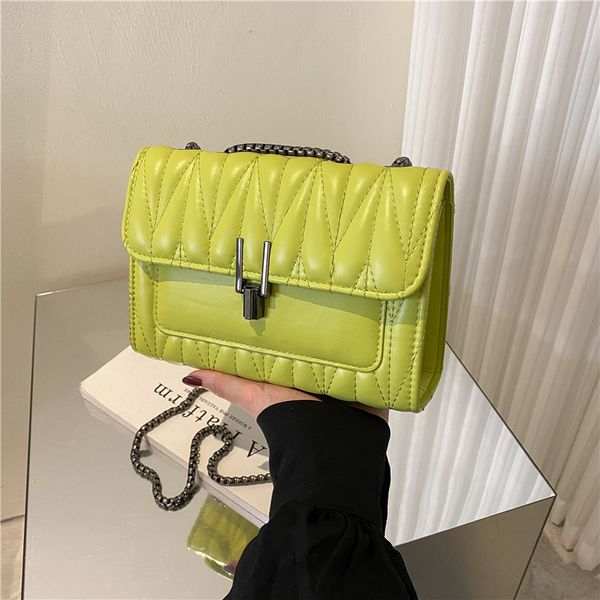 

girls pu handbag messenger bag children trendy metal chains rhombic lattice shoulder bags, Black