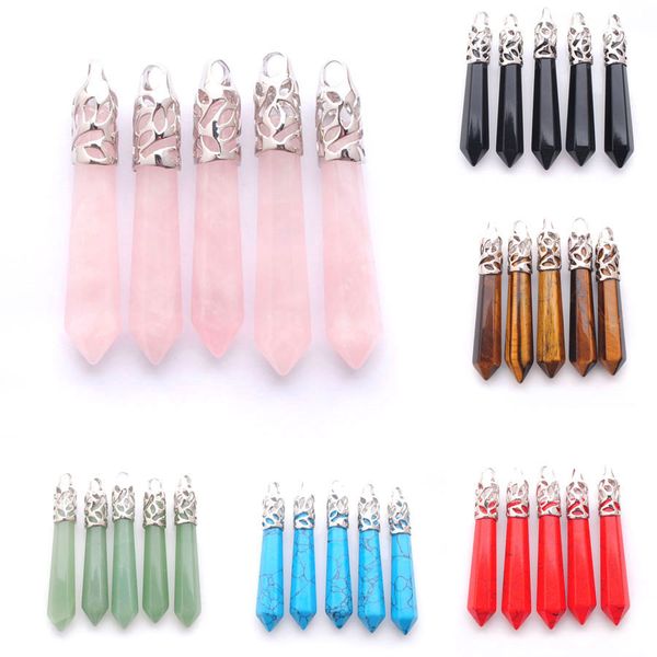 

wojiaer hexagonal prisms pointed pendant reiki chakra natural stone crystal opal women men jewelry spain girl gift bn300, Silver