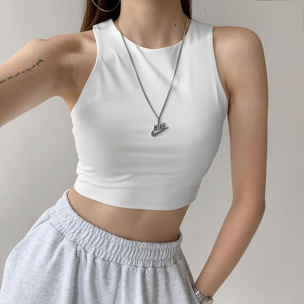 

2022 summer fashion women's tanks slim o-neck sleeveless double sports ladies tank, Black;white