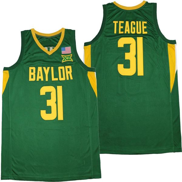 

ncaa college basketball baylor 31 macio teague jersey university pure cotton breathable team green excellent quality size s-xxxl, Black