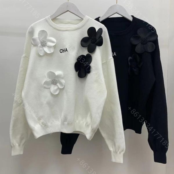 

designer cc wool knit sweater jacket crochet mujer pullover brand womens stripes long sleeve floral jacquard casual hoodie shirt women cloth, White;black