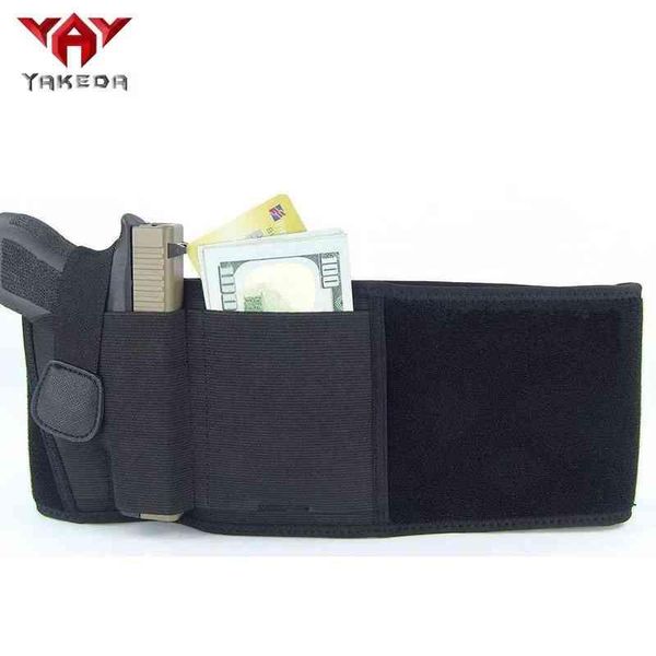 

yakeda tactical concealed pistol holster elastic waist bag conceal gun pouch gun case belly belt agy, Black;brown