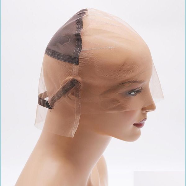 

wig caps diy glueless fl lace wig cap for making wigs swiss and french hair net with straps ear to stretch drop delivery 2021 produc dh4wn, Black;brown