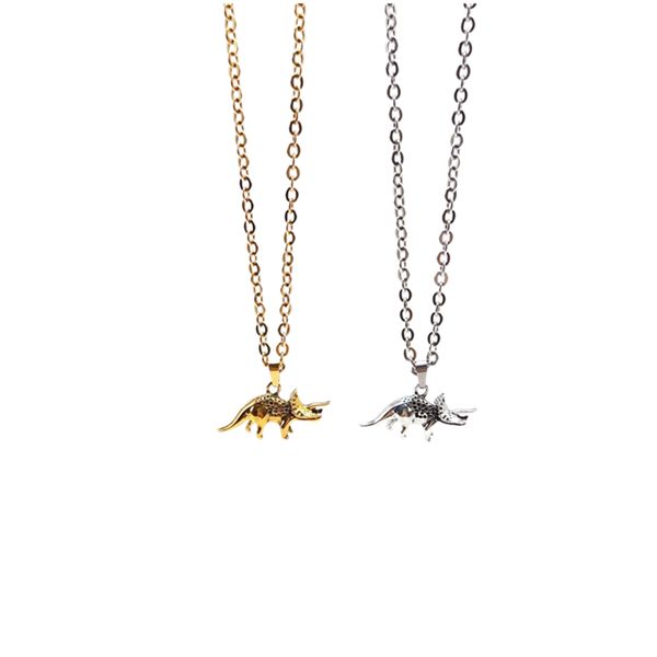 

fashion stereoscopic long horn dinosaur pendant necklaces vintage punk stainless steel sweater chain necklaces jewelry wholes, Silver