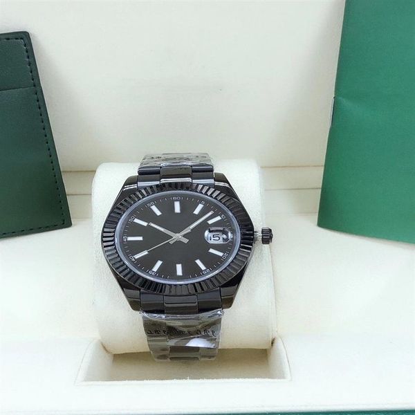 

automatic mens watch 2813 movement full black stainless steel strap 41mm datejust men mechanical wristwatches fashion 96z, Slivery;brown