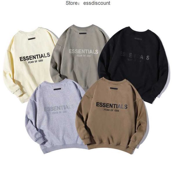 

ess hoodies essential trendy frontier men's sweatshirt double line velvet back letter print round neck sweater sweet women sweatshirts, Black;brown
