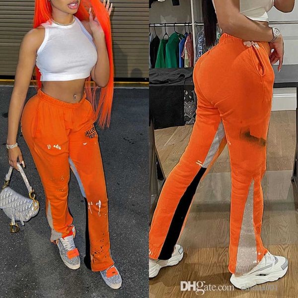 

woman micro flare sweat pants designer sports leggings fashion letter printed splicing loose high waist sweatpants, Black;white