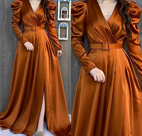 

elegant women arabic prom dress 2023 v-neck long sleeves satin floor length evening formal gowns abendkleider robes de soiree vestidos fieas, Black