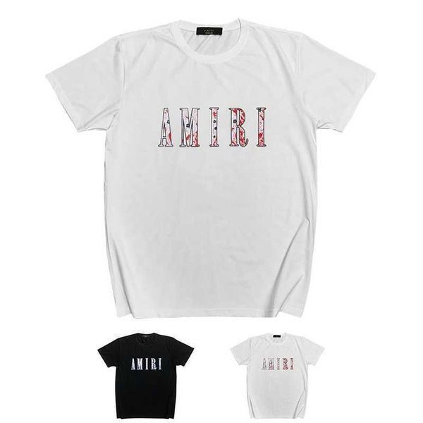

designer amirs mens t-shirts street fashion new us short sleeve colorful letter print casual hip hop high street half tshirt, White;black