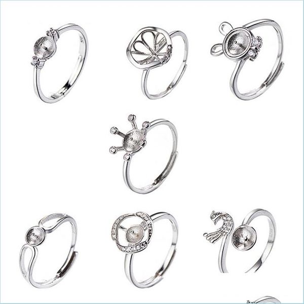

jewelry settings fashion s925 sterling sier rings settings pearl ring 7 styles diy for women suitable 59mm jewelry gift drop delivery dhrpc, Slivery;crystal