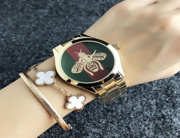

fashion brand wrist watch women girl bee style metal steel band quartz luxury clock5644996, Slivery;brown