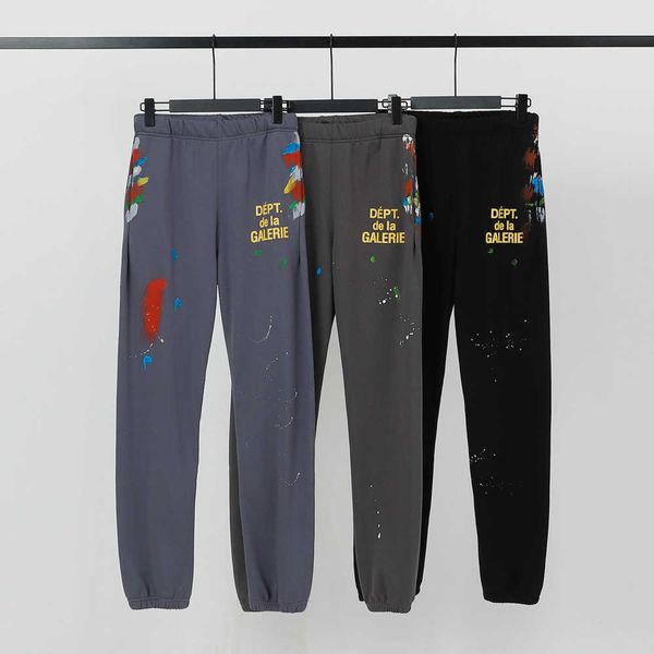 

casual designer fashion pants galleryes dept splash ink terry leggings men's women's sports, Black