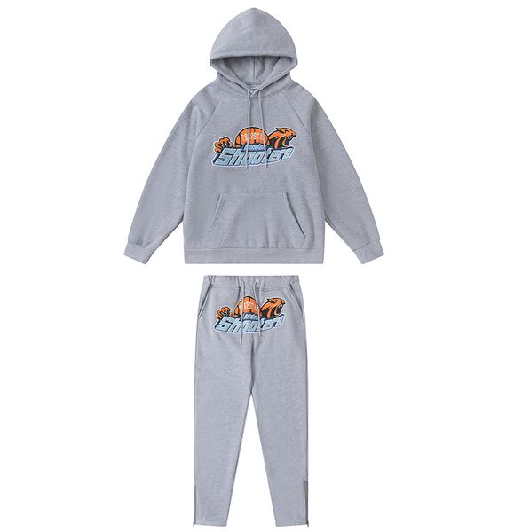 

hoodie trapstar full tracksuit rainbow towel embroidery decoding hooded sportswear men and women sportswear suit zipper trousers size s- xl, Gray