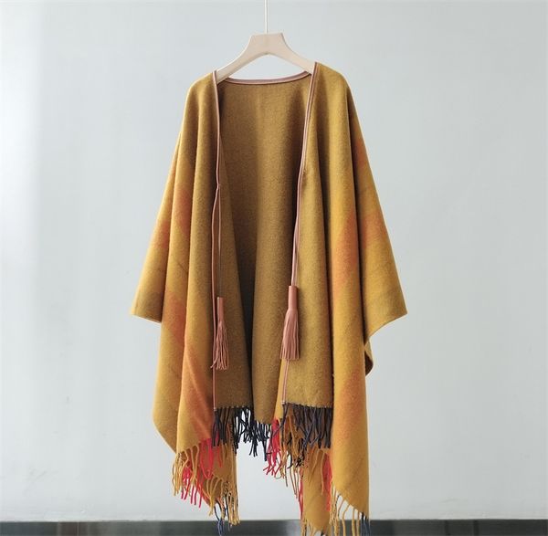 

winter wraps cold proof and warm keeping dual purpose vintage plaid contrast tassel design high grade wool knitted versatile shawl, Blue;gray