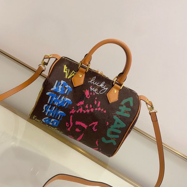 

shoulder bag speedy bandouliere 25 mini travel bag women's coated canvas boston satchel metal padlock designer crossbody graffiti lette