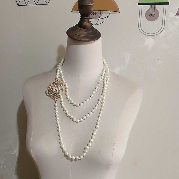

luxury women layerd crystal flower glass pearl bead choker pendant long necklace jewelry, Silver