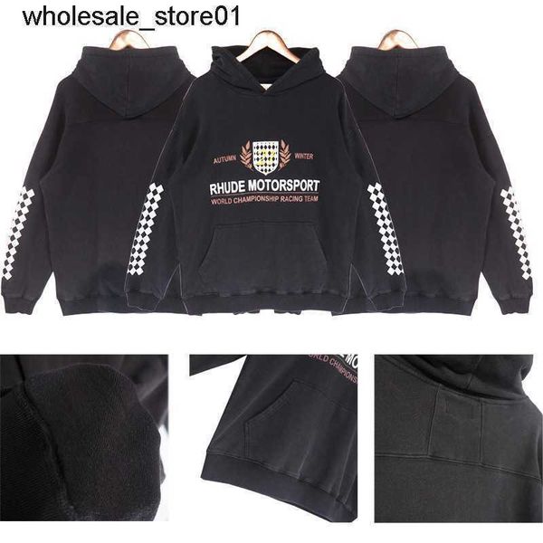 

men's hoodies designer sweatshirts fashion brand hoodie rhude loose autumn limited letter wash water streetwear hoodie, Black