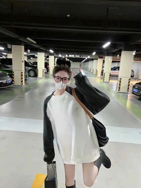 

women's hoodies sweatshirts autumn and winter 2022 new grey raglan sleeves couple's frosted sweater, Black