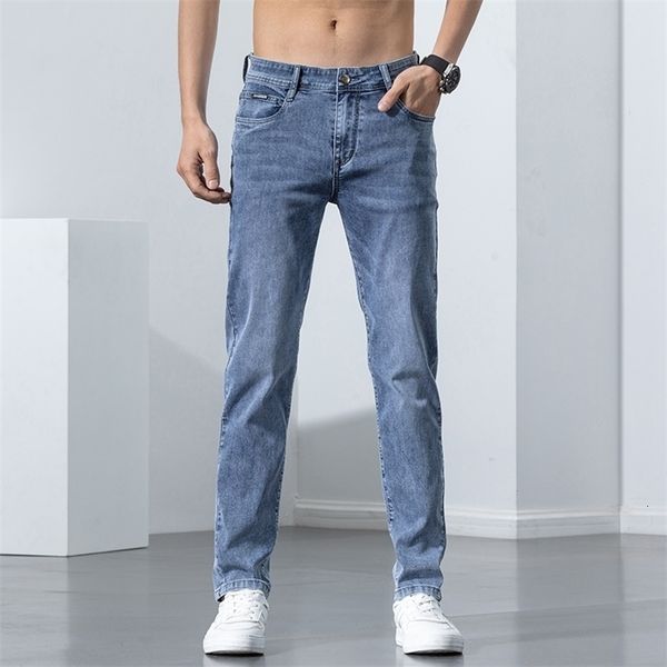 

mens jeans stretch skinny spring fashion casual cotton denim slim fit pants male trousers 221113, Blue