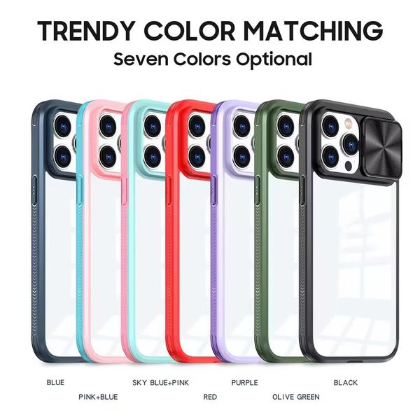 

slide camera cover camshield lens protection cases for iphone 14 pro max 13 12 11 xr xs x 8 7 shockproof sliding fine hole cd grain clear ac