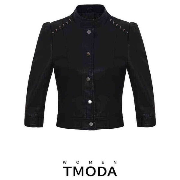 

tmoda274 autumn winter women faux leather jackets lady pu motorcycle black rivets short jacket streetwear biker outerwear j220727