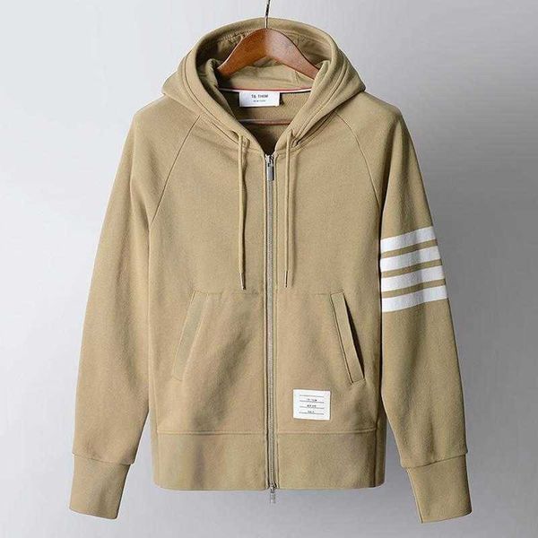 

casual luxury hoody thoms brownn stylist hoodies men women designer sweater brand tb khaki stripe four leisure sports hooded men's cott, Black