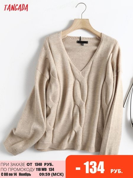 

women's sweaters tangada women twist woolen knitted sweater jumper v neck female elegant oversize pullovers chic 6d110 221114, White;black