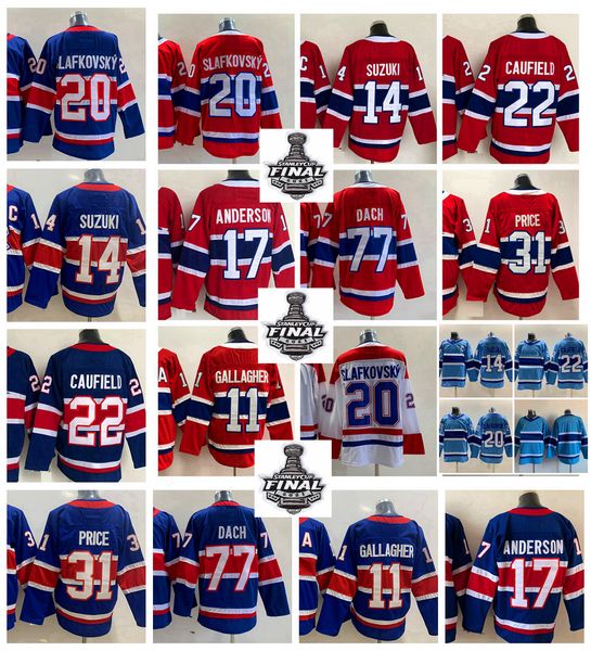 

2023 cole caufield 20 juraj slafkovsky hockey jerseys 31 carey price 11 brendan gallagher 14 nick suzuki 17 josh anderson 77 kirby dach stan, Black;red