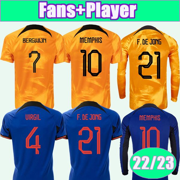 

22 23 memphis soccer jerseys long sleeve player version de jongde ligt wijnaldum bergwijn van dijk blind promes klaassen home away football, Black