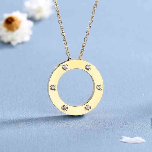 

by94 designer compare with the original clove fashion round cake necklace six diamonds japanese and korean titanium steel feminine elegance, Black