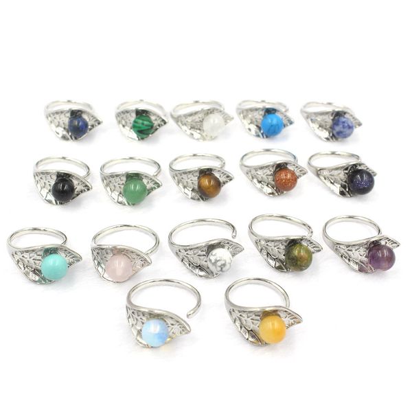

natural stone ring for women healing silver color tree leaf adjustable rings engagement wedding bridal jewelry bt009, Golden;silver
